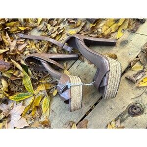 New Tan Heels Pumps platform ankle strap open toe heels size 5.5